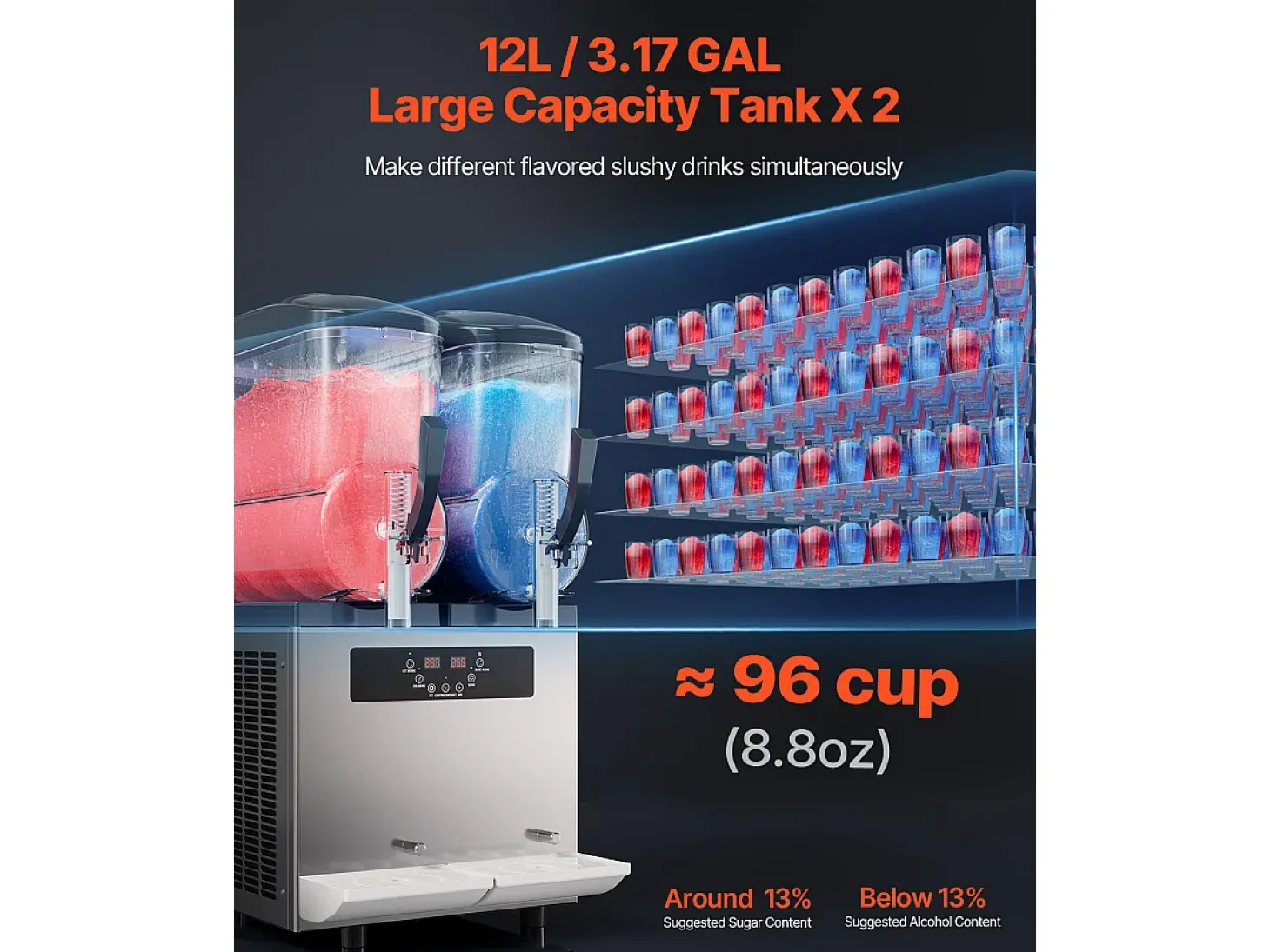 Máquina de Granizado Comercial SucceBuy 12 Lx2, Máquina de Smoothie Margarita, Acero Inoxidable, para la Casa, la Fiesta, el Café, el Bar