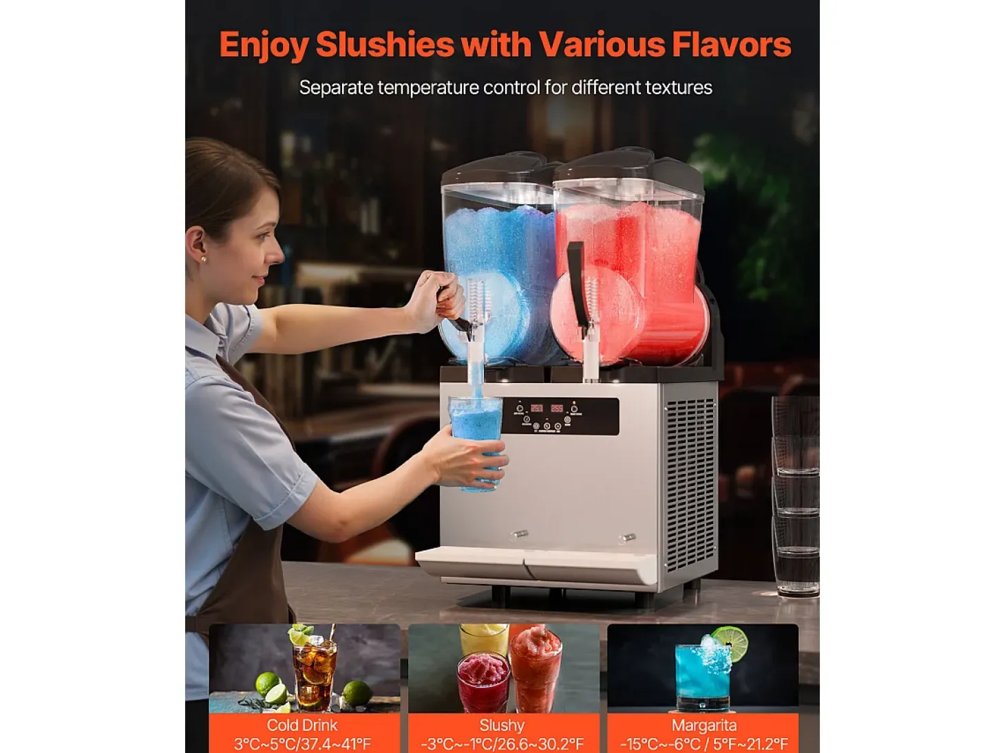 Máquina de Granizado Comercial SucceBuy 12 Lx2, Máquina de Smoothie Margarita, Acero Inoxidable, para la Casa, la Fiesta, el Café, el Bar