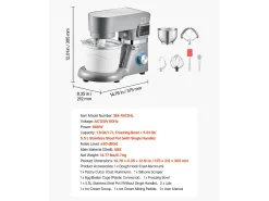 Máquina de Hacer Sorbetes SucceBuy 1,7 L, Robot de Repostería a 6 Velocidades, con Pantalla Digital LED y Temporizador, Paleta de Mezcla, Gancho Amasador, Gris