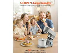 Máquina de Hacer Sorbetes SucceBuy 1,7 L, Robot de Repostería a 6 Velocidades, con Pantalla Digital LED y Temporizador, Paleta de Mezcla, Gancho Amasador, Gris