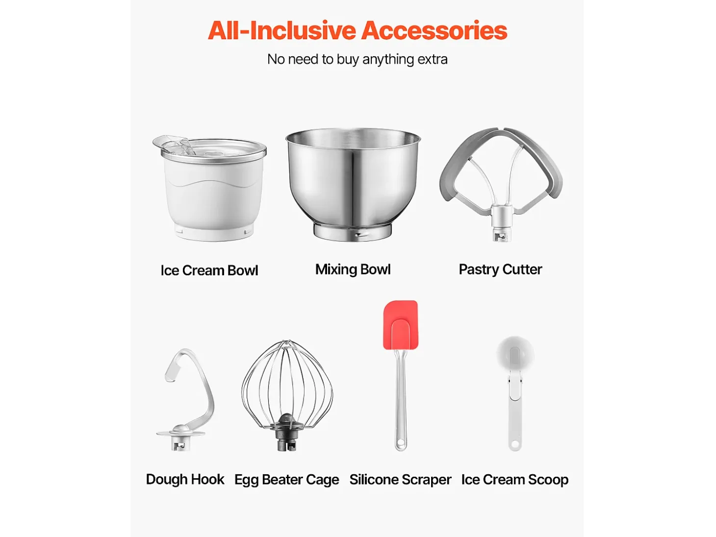 Máquina de Hacer Sorbetes SucceBuy 1,7 L, Robot de Repostería a 6 Velocidades, con Pantalla Digital LED y Temporizador, Paleta de Mezcla, Gancho Amasador, Gris
