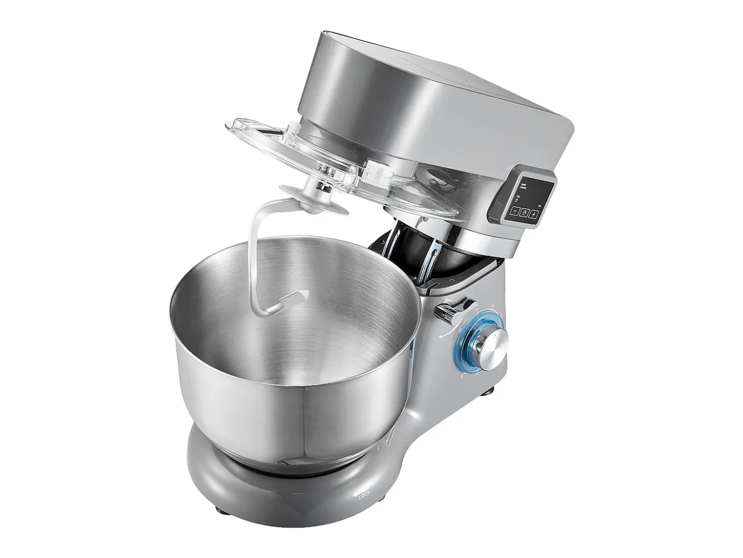 Máquina de Hacer Sorbetes SucceBuy 1,7 L, Robot de Repostería a 6 Velocidades, con Pantalla Digital LED y Temporizador, Paleta de Mezcla, Gancho Amasador, Gris