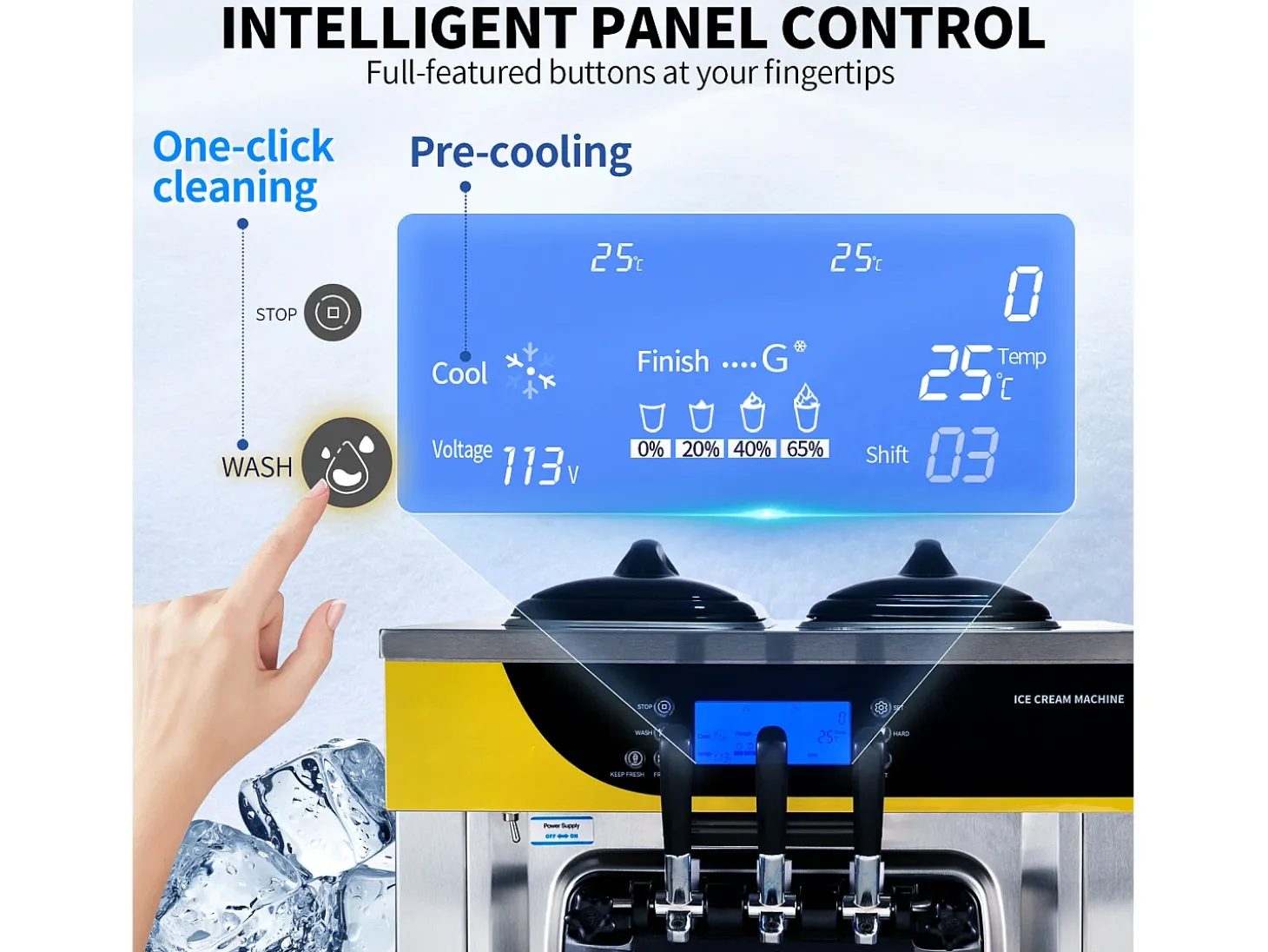 Máquina de Helado Blando SucceBuy, 22-30 L/H, 2200 W, Máquina de Helado Italiano Comercial Tolva 2x6 L