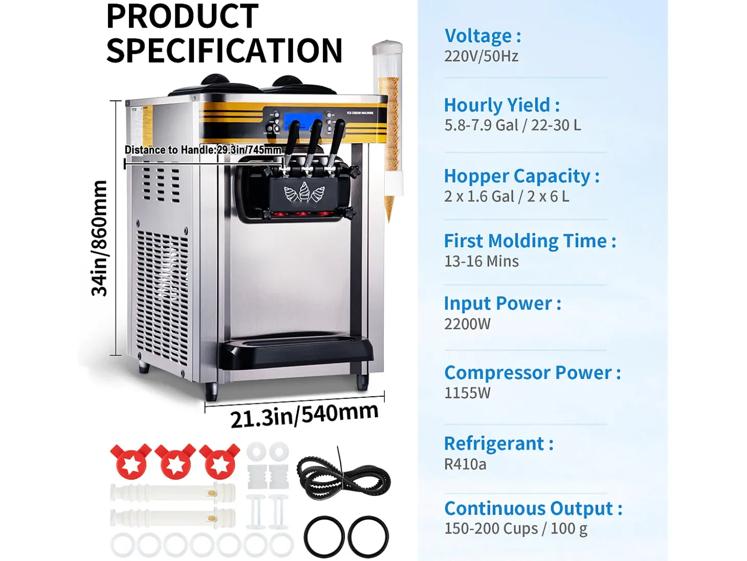 Máquina de Helado Blando SucceBuy, 22-30 L/H, 2200 W, Máquina de Helado Italiano Comercial Tolva 2x6 L