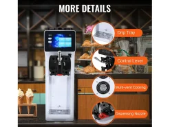 Máquina de Helado Blando SucceBuy, 10 L/h 900 W, 1 Sabor, Pre-enfriamiento Automático con Pantalla Táctil, para Sundae Yogur