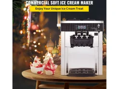 Máquina de Helado Blando SucceBuy, Comercial de Mostrador 2200 W 2 + 1 Sabores, para Restaurantes, Bares, Cafeterías, Panaderías