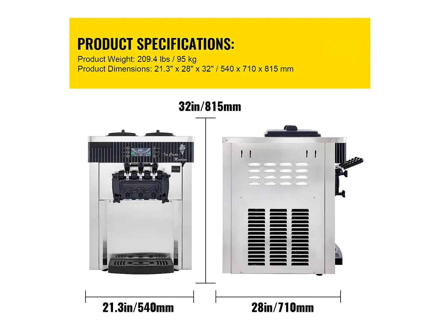 Máquina de Helado Blando SucceBuy, Comercial de Mostrador 2200 W 2 + 1 Sabores, para Restaurantes, Bares, Cafeterías, Panaderías
