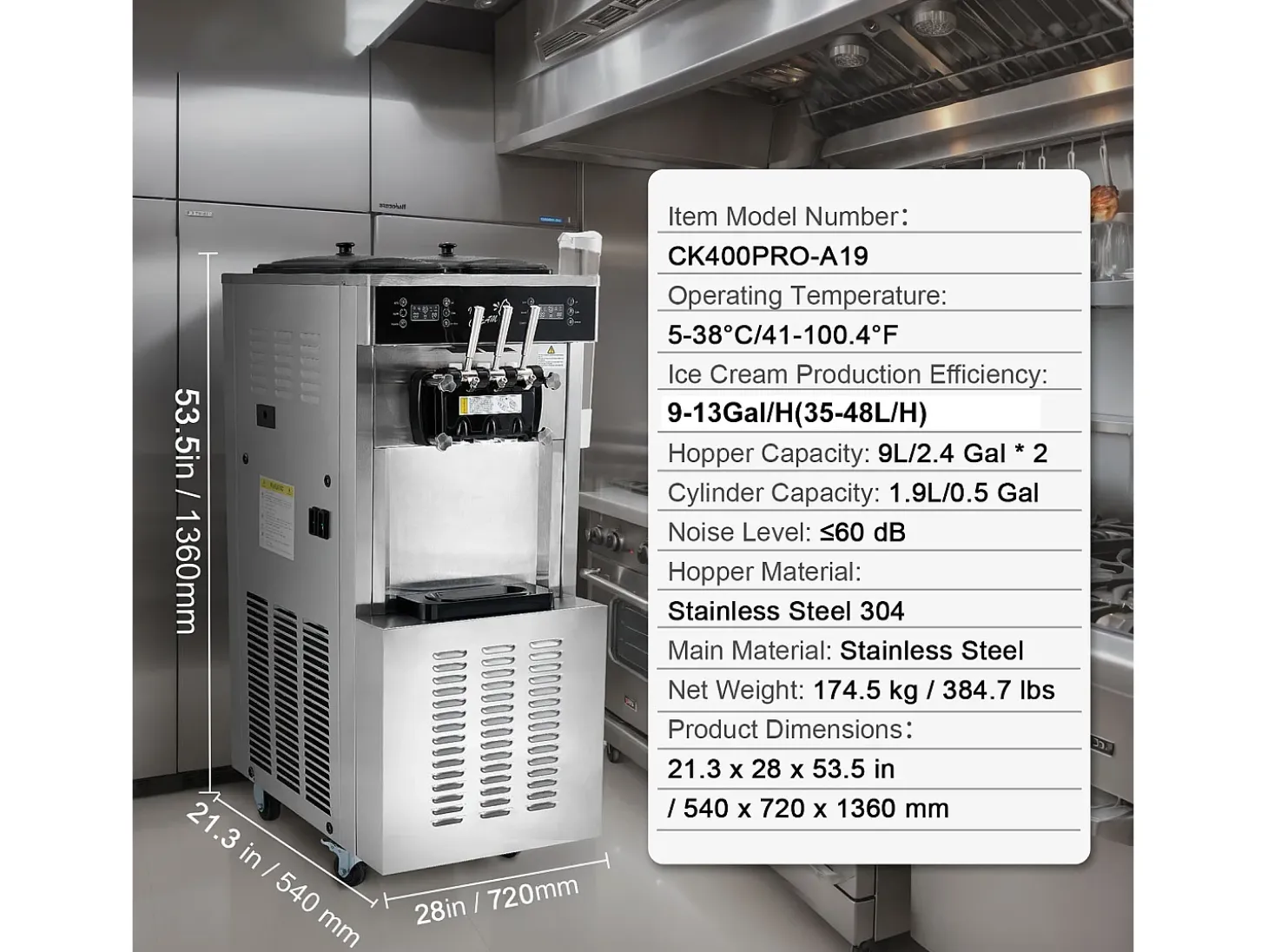 Máquina De Helado Comercial SucceBuy 34-44 L/H Con Panel LED Y 3 Sabores