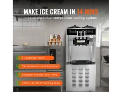 Máquina De Helado Comercial SucceBuy 34-44 L/H Con Panel LED Y 3 Sabores