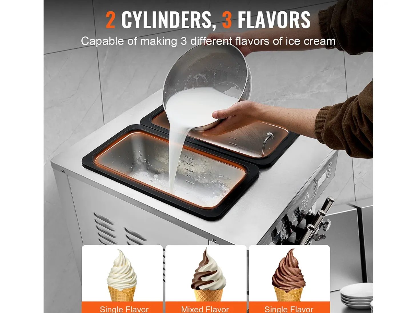 Máquina De Helado Comercial SucceBuy 34-44 L/H Con Panel LED Y 3 Sabores