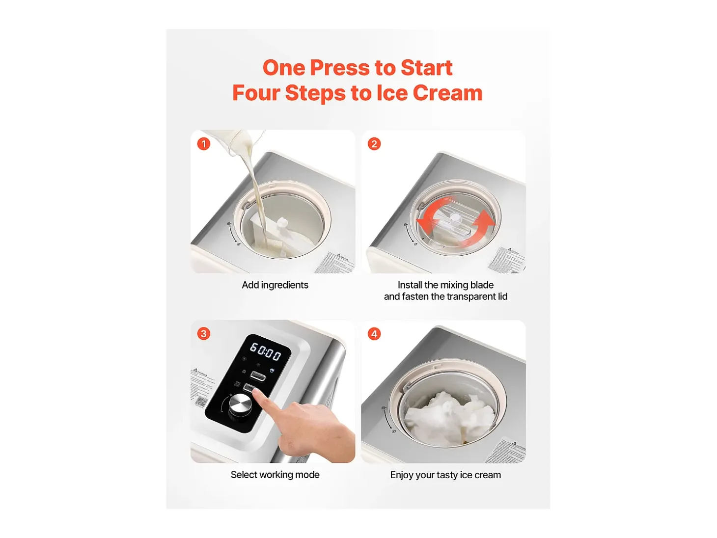 Máquina de Helados SucceBuy Automática Capacidad de 2 L, Turbina de Hielo para Sorbetes con Compresor Integrado, Máquina de Helados Eléctrica sin Precongelación