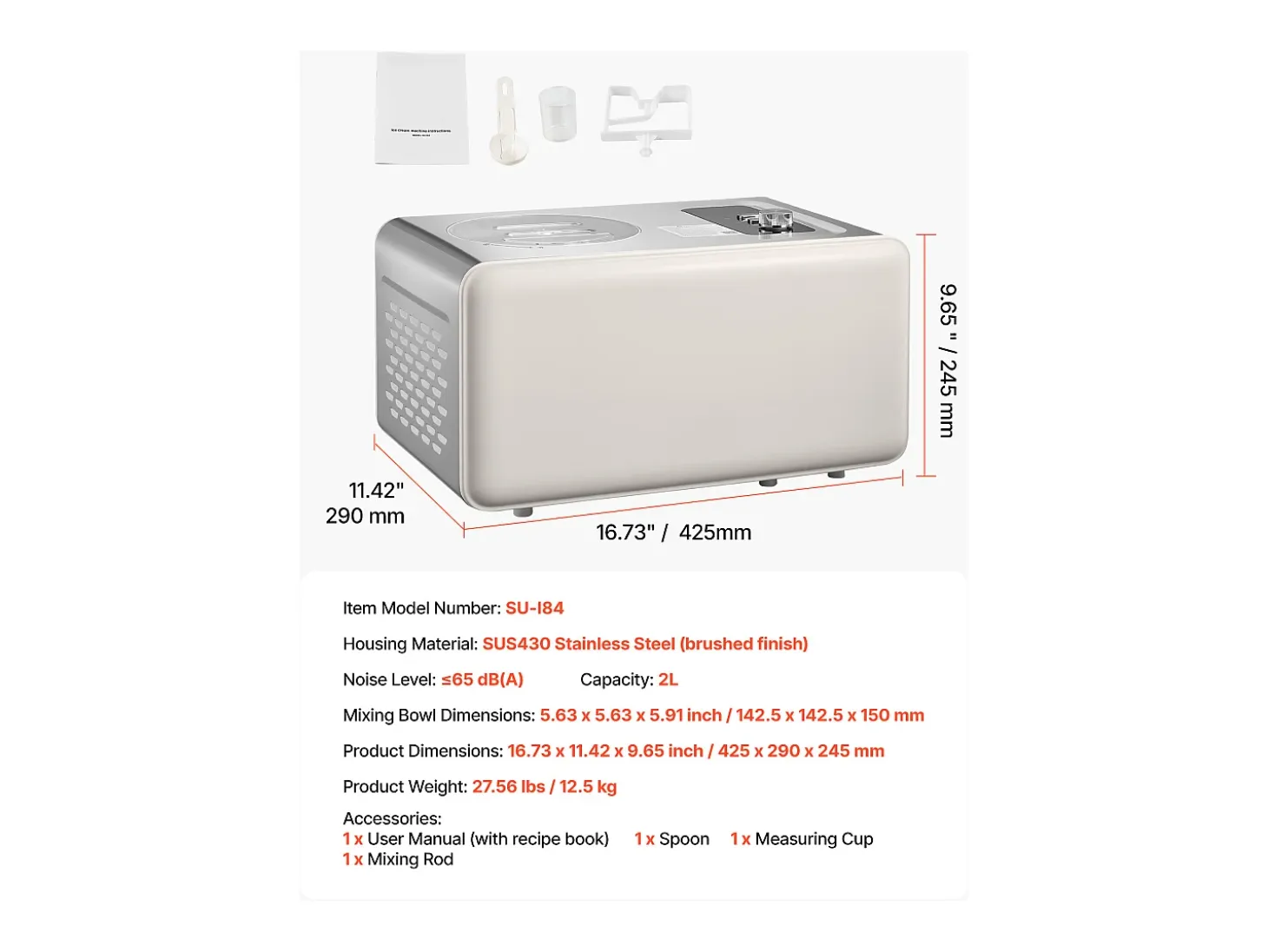 Máquina de Helados SucceBuy Automática Capacidad de 2 L, Turbina de Hielo para Sorbetes con Compresor Integrado, Máquina de Helados Eléctrica sin Precongelación