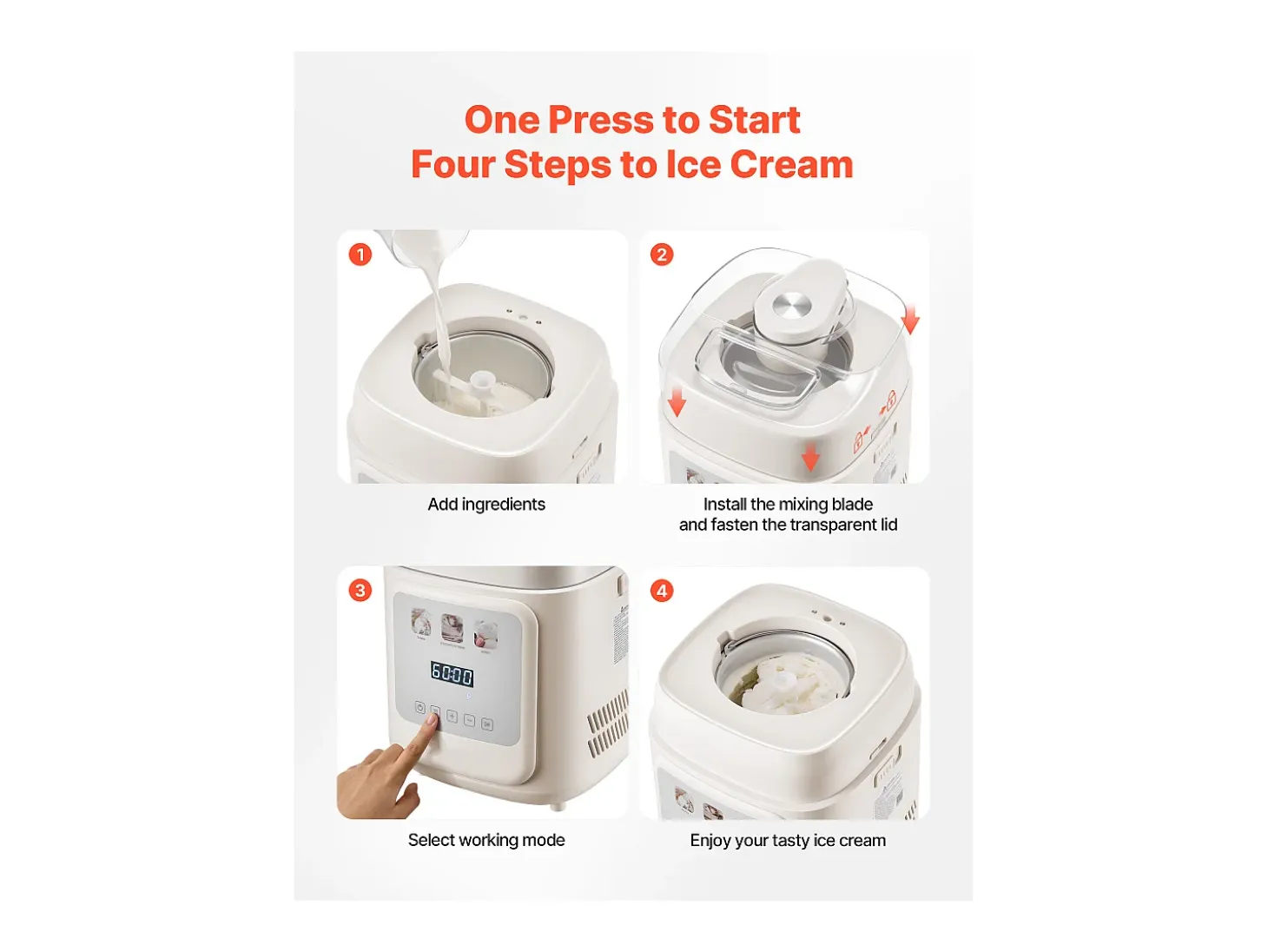 Máquina de Helados SucceBuy Automática, Turbina de Hielo para Sorbetes y Yogur Helado con Compresor Integrado, Máquina de Helados Eléctrica sin Precongelación