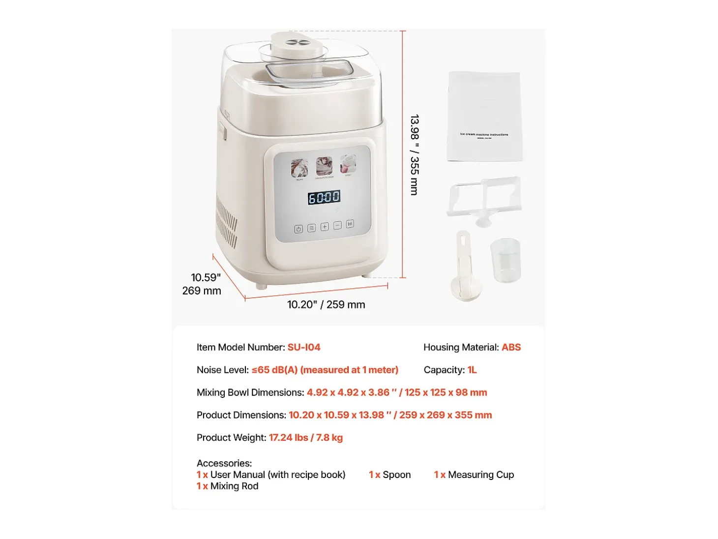 Máquina de Helados SucceBuy Automática, Turbina de Hielo para Sorbetes y Yogur Helado con Compresor Integrado, Máquina de Helados Eléctrica sin Precongelación