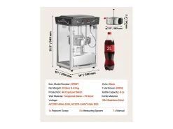 Máquina de Palomitas SucceBuy de Mostrador, Palomera 800 W, Gran Cuenco de Acero Inoxidable 0,2 kg, 48 Tazas por Lote, con Control de 2 Botones, Pared de Vidrio