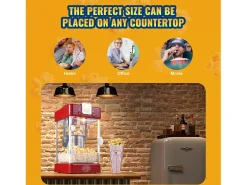 Máquina de Palomitas SucceBuy, Kettle Popper 300 W y 2,5 oz, 4 Pintes por Lote, Máquina de Mesa con Puerta de PP, Roja