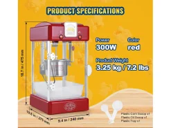 Máquina de Palomitas SucceBuy, Kettle Popper 300 W y 2,5 oz, 4 Pintes por Lote, Máquina de Mesa con Puerta de PP, Roja