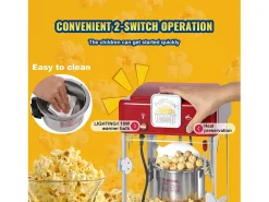 Máquina de Palomitas SucceBuy, Kettle Popper 300 W y 2,5 oz, 4 Pintes por Lote, Máquina de Mesa con Puerta de PP, Roja