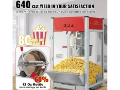 Máquina de Palomitas SucceBuy, 1440 W, Caldero de 12 oz, 80 Tazas por Lote, Máquina de Mostrador con Vidrio Templado, 3 Cucharas de Acero Inoxidable, Rojo