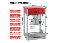 Máquina de Palomitas SucceBuy, 1440 W, Caldero de 12 oz, 80 Tazas por Lote, Máquina de Mostrador con Vidrio Templado, 3 Cucharas de Acero Inoxidable, Rojo