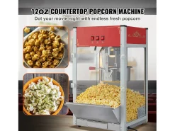 Máquina de Palomitas SucceBuy, 1440 W, Caldero de 12 oz, 80 Tazas por Lote, Máquina de Mostrador con Vidrio Templado, 3 Cucharas de Acero Inoxidable, Rojo