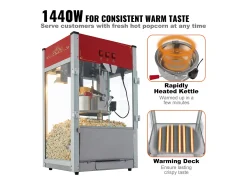 Máquina de Palomitas SucceBuy, 1440 W, Caldero de 12 oz, 80 Tazas por Lote, Máquina de Mostrador con Vidrio Templado, 3 Cucharas de Acero Inoxidable, Rojo