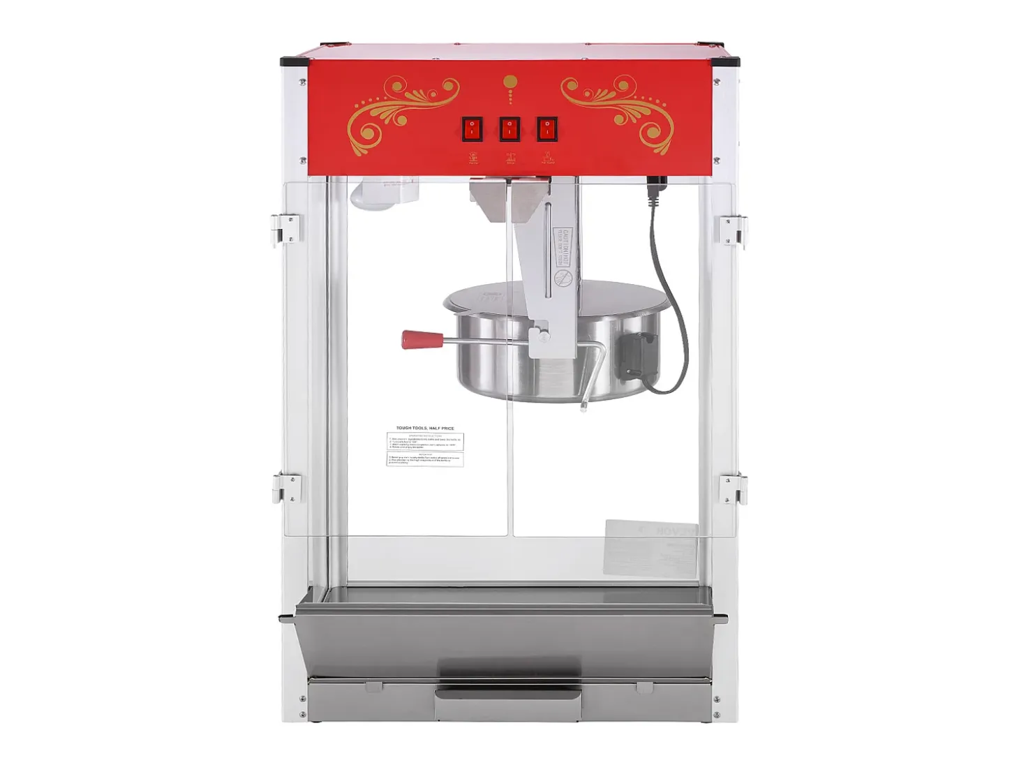 Máquina de Palomitas SucceBuy 1615 W, Máquina de Popcorn de 16 oz, Máquina de Mostrador con Caldero de Vidrio Templado, Estilo Cine, Rojo