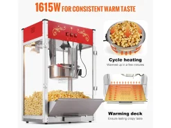 Máquina de Palomitas SucceBuy 1615 W, Máquina de Popcorn de 16 oz, Máquina de Mostrador con Caldero de Vidrio Templado, Estilo Cine, Rojo