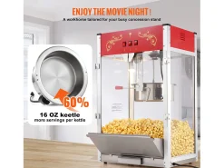 Máquina de Palomitas SucceBuy 1615 W, Máquina de Popcorn de 16 oz, Máquina de Mostrador con Caldero de Vidrio Templado, Estilo Cine, Rojo