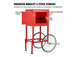 Máquina de Palomitas SucceBuy, Máquina de Palomitas con Carrito, 850 W, 8 oz, 48 Tazas, Rojo, 610 x 410 x 1395 mm