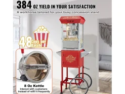 Máquina de Palomitas SucceBuy, Máquina de Palomitas con Carrito, 850 W, 8 oz, 48 Tazas, Rojo, 610 x 410 x 1395 mm
