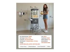 Máquina de Palomitas SucceBuy con Carrito, Palomera 800 W, Gran Cuenco de Acero Inoxidable 0,2 kg, 48 Tazas por Lote, con Control de 2 Botones, Pared de Vidrio