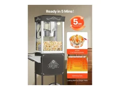 Máquina de Palomitas SucceBuy con Carrito, Palomera 800 W, Gran Cuenco de Acero Inoxidable 0,2 kg, 48 Tazas por Lote, con Control de 2 Botones, Pared de Vidrio
