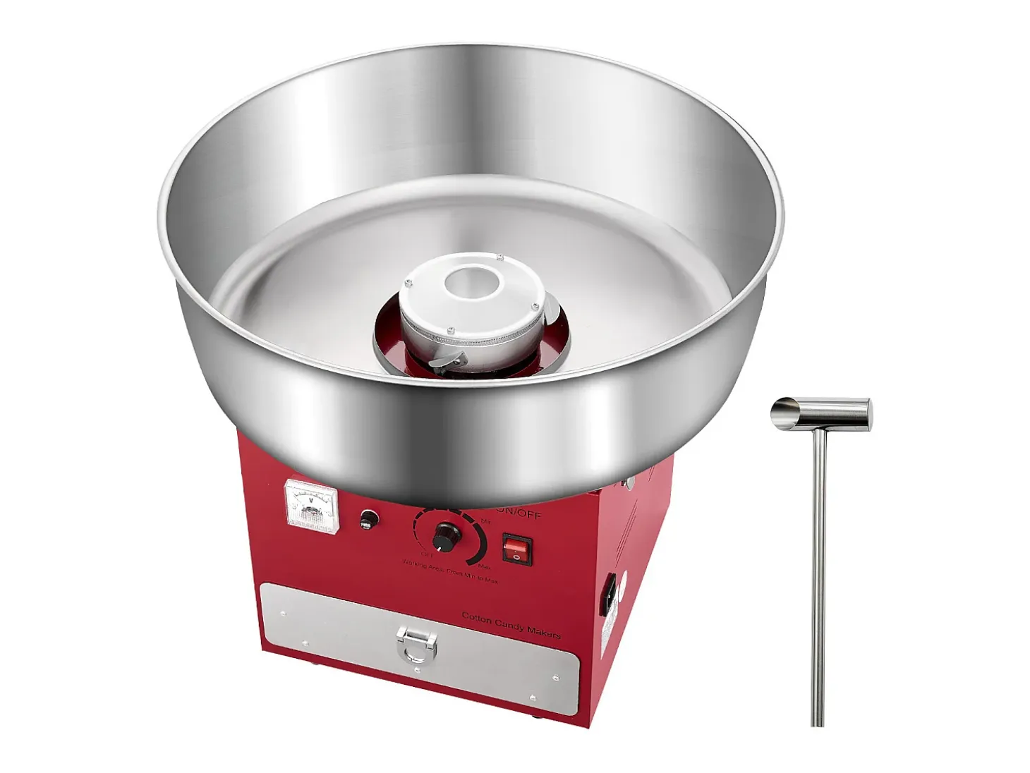 Máquina Eléctrica para Hacer Algodón de Azúcar SucceBuy Máquina Comercial con Recipiente de Acero Inoxidable de 52 cm Cuchara para Azúcar y Cajón, Roja, 1000 W