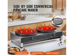 Máquina para Hacer Gofres SucceBuy Crepera Eléctrica de 40,6 cm y 3400 W, Doble Cabezal, para Gofres Comerciales