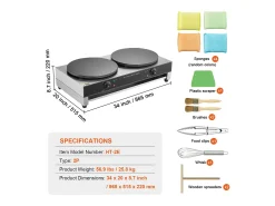 Máquina para Hacer Gofres SucceBuy Crepera Eléctrica de 40,6 cm y 3400 W, Doble Cabezal, para Gofres Comerciales