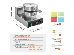 Máquina para Hacer Gofres SucceBuy Máquina para Hacer Wafles Redonda Antiadherente Comercial de 1230 W