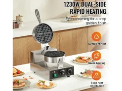 Máquina para Hacer Gofres SucceBuy Máquina para Hacer Wafles Redonda Antiadherente Comercial de 1230 W