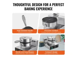 Máquina para Hacer Gofres SucceBuy Máquina para Hacer Wafles Redonda Antiadherente Comercial de 1230 W