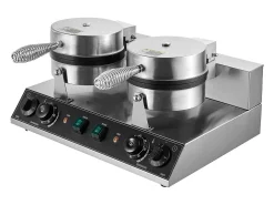 Máquina para Hacer Gofres SucceBuy Waflera Redonda de Doble Cabezal Comercial de 2460 W, Antiadherente