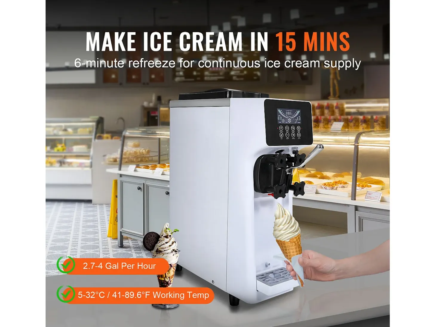 Máquina para Hacer Helado Suave SucceBuy de 10 l/h para Encimera