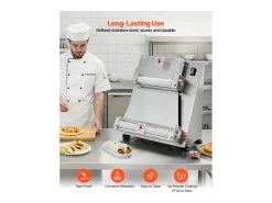 Máquina para Hacer Pizzas SucceBuy, 7,6-40,6 cm, Prensa de Masa Eléctrica Comercial de 390 W, 260 Hojas por Hora, Grosor Ajustable con Tapa