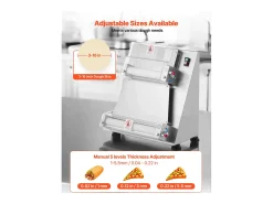 Máquina para Hacer Pizzas SucceBuy, 7,6-40,6 cm, Prensa de Masa Eléctrica Comercial de 390 W, 260 Hojas por Hora, Grosor Ajustable con Tapa