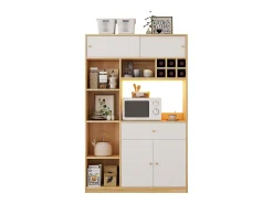 Mueble alto de cocina 115x35x180cm - 3 puertas + 1 cajón - con iluminación LED - mueble alto - Natural + Blanco