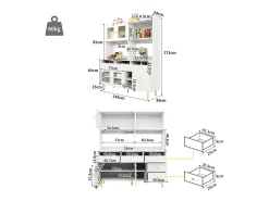 Mueble alto de restaurante (145x39x171cm), blanco/dorado