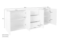 Mueble aparador diseño salón 4 puertas 3 cajones 220 cm blanco brillante Ping Wide