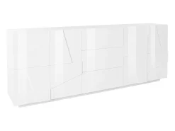 Mueble aparador diseño salón 4 puertas 3 cajones 220 cm blanco brillante Ping Wide