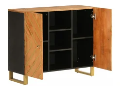 Mueble aparador madera maciza mango marrón/negro 90x33,5x75 cm