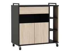 Mueble Aux Microondas Cocina c/Ruedas Roble y Negro 79x79x40 cm