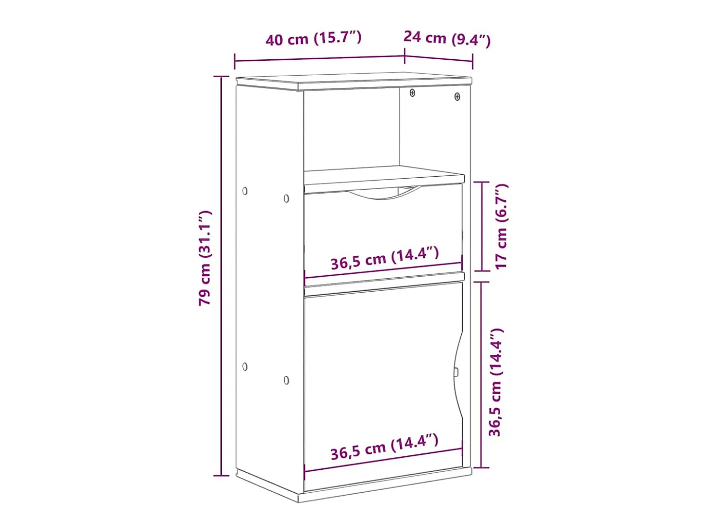 Mueble auxiliar con cajón ODDA 40x24x79 cm madera maciza de pino